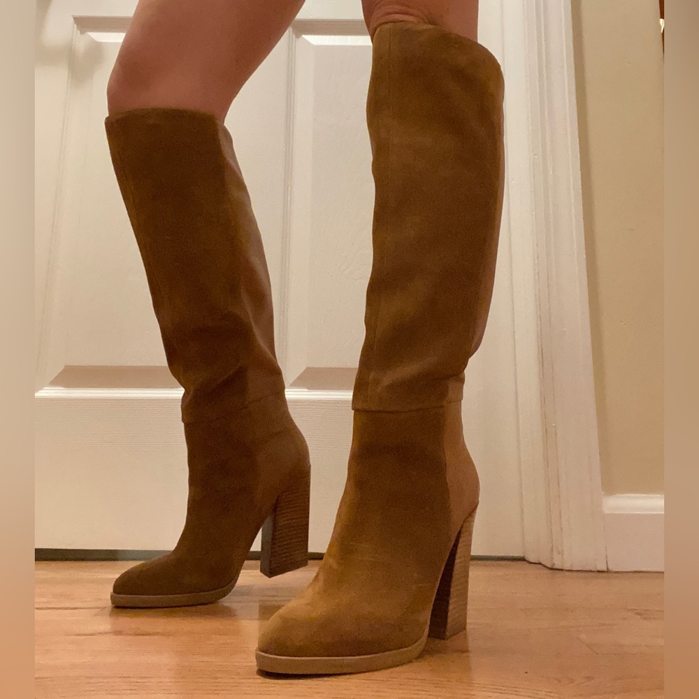 Aldo Knee High Heeled Boots - Chestnut, Suede Front, Leather Back Size 7